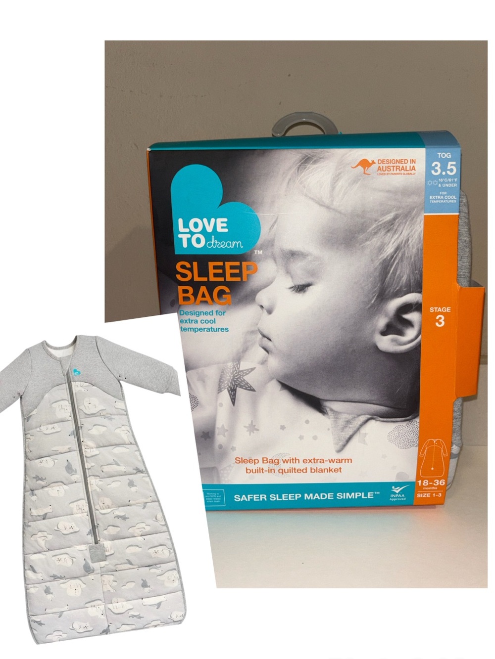 Love To Dream Sleep Bag TOG 3.5 Stage 3 18-36 Months Quilted Blanket Polar Bear